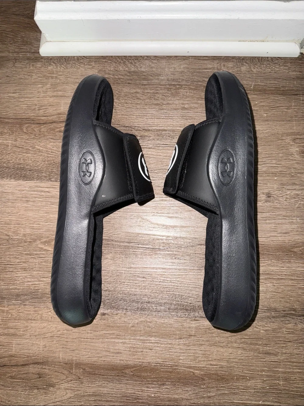 Under Armour Black Slide Sandals with White Logo
